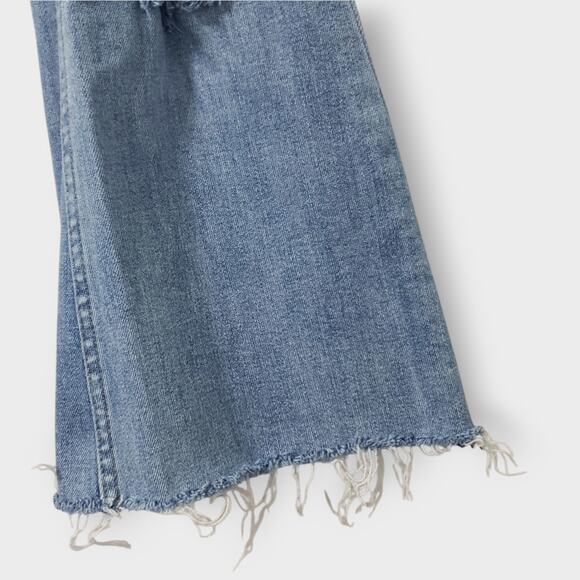 Risen Womens High-Rise Flare Distressed Jeans Sz 30/11 Light Blue Wash Raw Hem - Picture 5 of 13